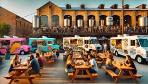 vibrant food truck scene at brewery